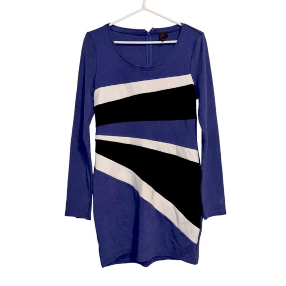 Y2K 2B Bebe Body Con Mini Dress Long Sleeve Color Block Zip Back Size Medium